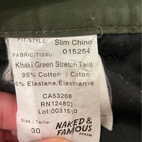 Naked & Famous Slim Chino - Olive Green - Picture 3 of 3